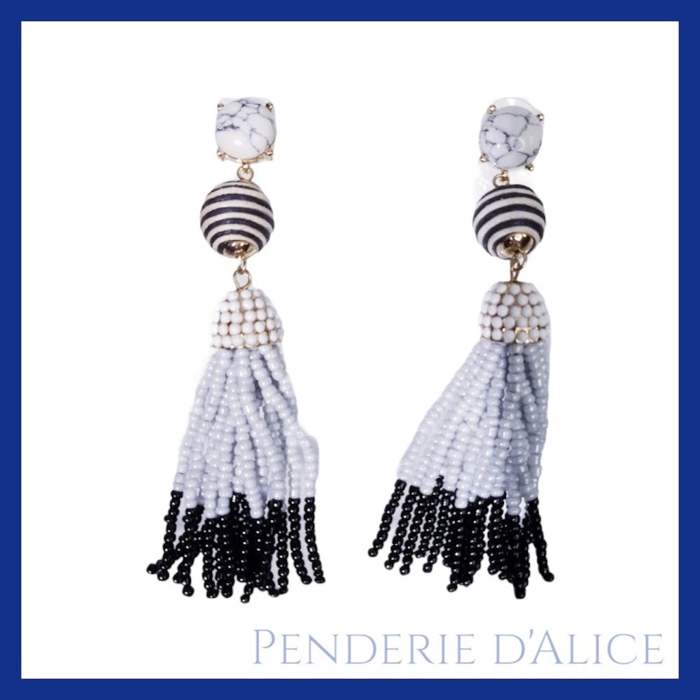 BaubleBar statement tassel beaded earrings black white